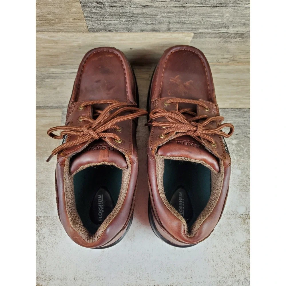 Florsheim Polaris Mens Work Shoes Sz 9 D Brown Leather Composite Moc Toe Oxford